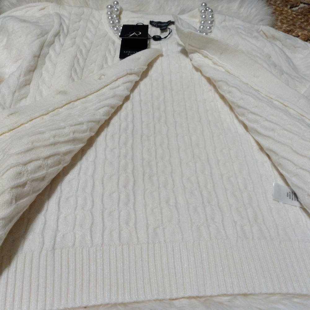Adrianna Papell Winter White Cardigan with Pearl Accents NWT Size XL - Picture 9 of 11